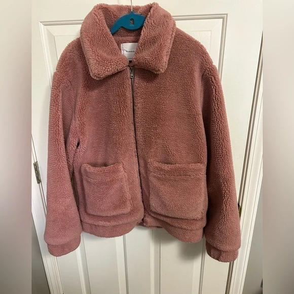 Elodie Faux Sherling Sherpa Teddy Lined Coat Mauve Pink Rose Size Large EUC - Picture 2 of 6